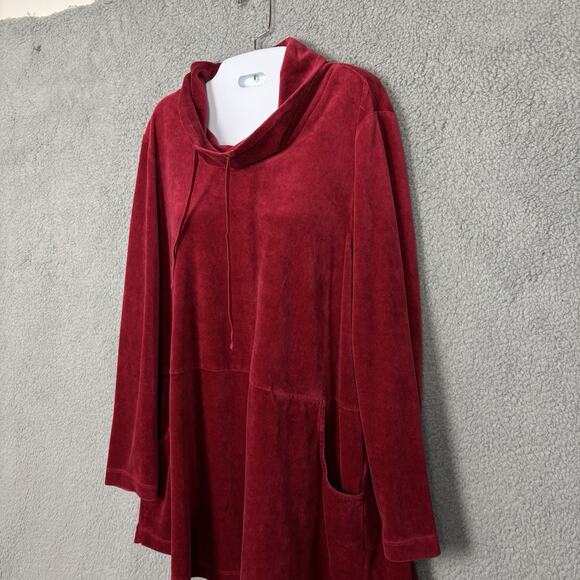 pureJill Velvet Velour Top Sz XL petite Turtleneck Crimson Red Pima Cotton Blend - Picture 3 of 14